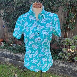 Go Barefoot 4-Button Pullover Floral Aloha Hawaiian Shirt Women's S USA